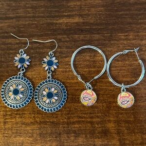 Silver-tone Dangle Earrings- 2 Pairs